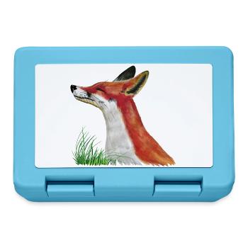 Fuchs schnuppert im Gras - Brotdose - Saphirblau - Vorne