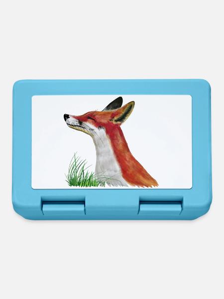 Fuchs schnuppert im Gras - Brotdose - Saphirblau