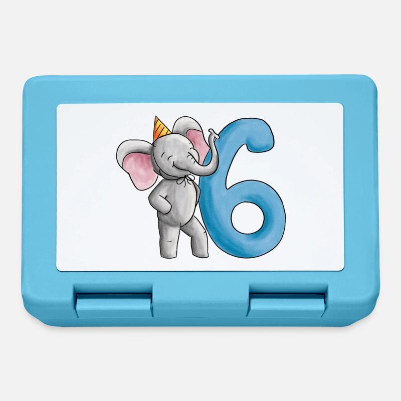 6e anniversaire éléphant - Boîte à goûter - bleu saphir