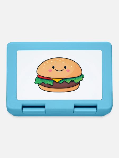 Kawaii Burger Lächelndes Motiv - Brotdose - Saphirblau