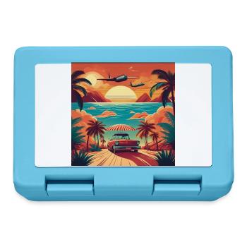 Vintage Beach Sunset with Red Car and Planes - Lunchbox - sapphire blue - Front