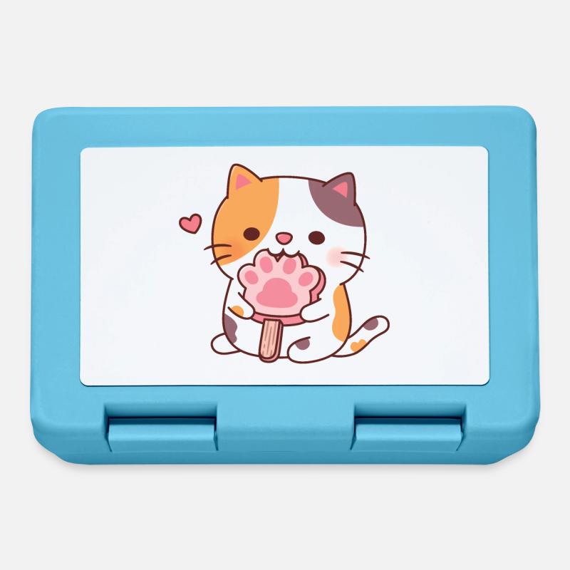 Chat calicot mignon mangeant de la glace à la patte de chat - Boîte à goûter - bleu saphir