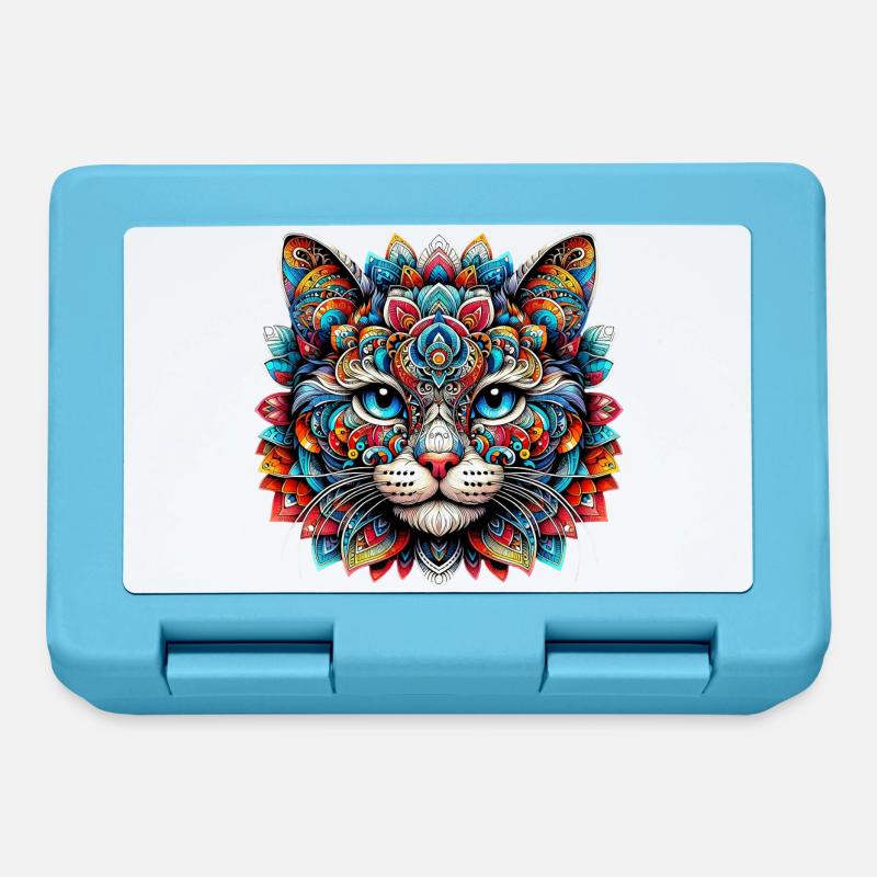 Chat décoré de Mandalas - Boîte à goûter - bleu saphir