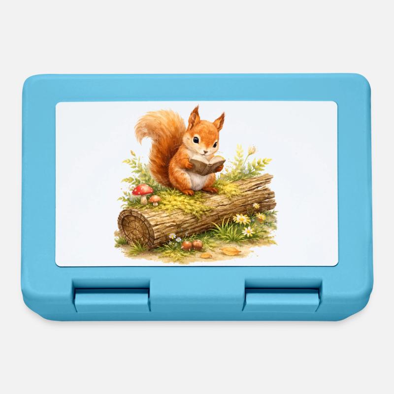 Eichhörnchen liest Buch Illustration  - Brotdose - Saphirblau