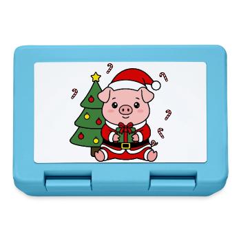Niedliche Kawaii Pig Santa Weihnachtsbaum-Geschenkbaumkunst - Brotdose - Saphirblau - Vorne