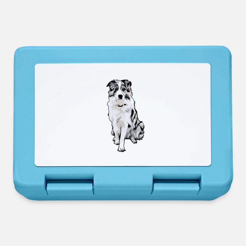 Border Collie Black Merle Comic - Brotdose - Saphirblau