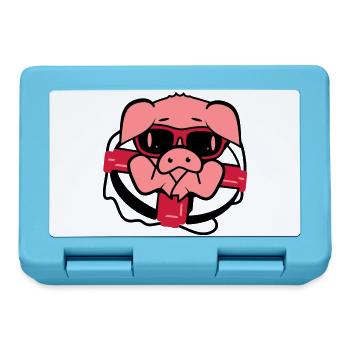 Schwein mit Brille und Rettungsring - Brotdose - Saphirblau - Vorne