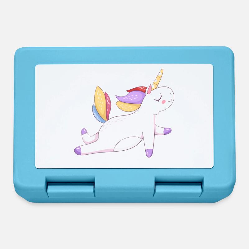 Buntes Einhorn sitzend, Pastellmuster - Brotdose - Saphirblau