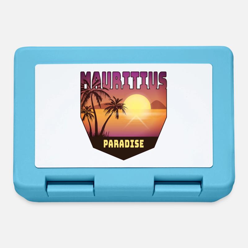 Mauritius Design mit Palmen und Sonne / Geschenk - Brotdose - Saphirblau