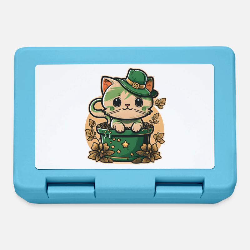 Chat dans le pot de fleurs Fête de la Saint-Patrick - Boîte à goûter - bleu saphir