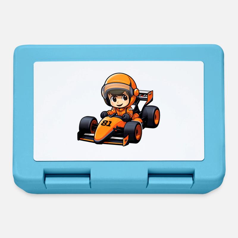 Pilote de course en voiture orange - 81 - Formula Car - Boîte à goûter - bleu saphir