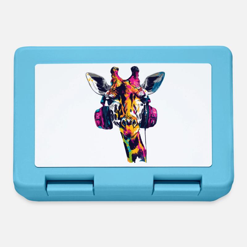 Giraffe Giraffen Giraffenkopf mit Kopfhörer - Brotdose - Saphirblau
