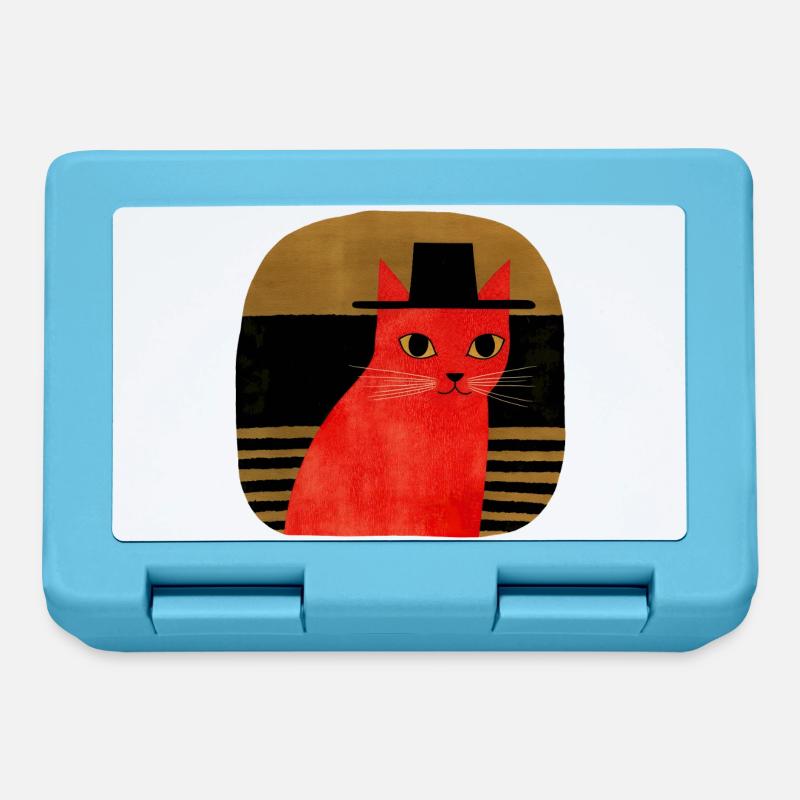 Rote Katze mit Hut Retro Art - Brotdose - Saphirblau