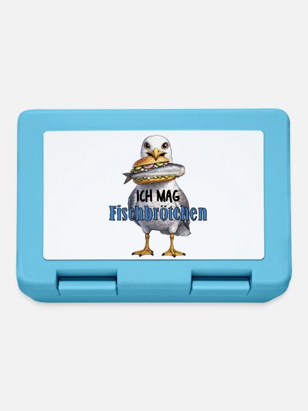 Möwe mit Fischbrötchen Illustration - Brotdose - Saphirblau