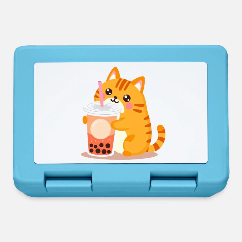 Süße Kawaii Katze mit Bubble Tea - Brotdose - Saphirblau