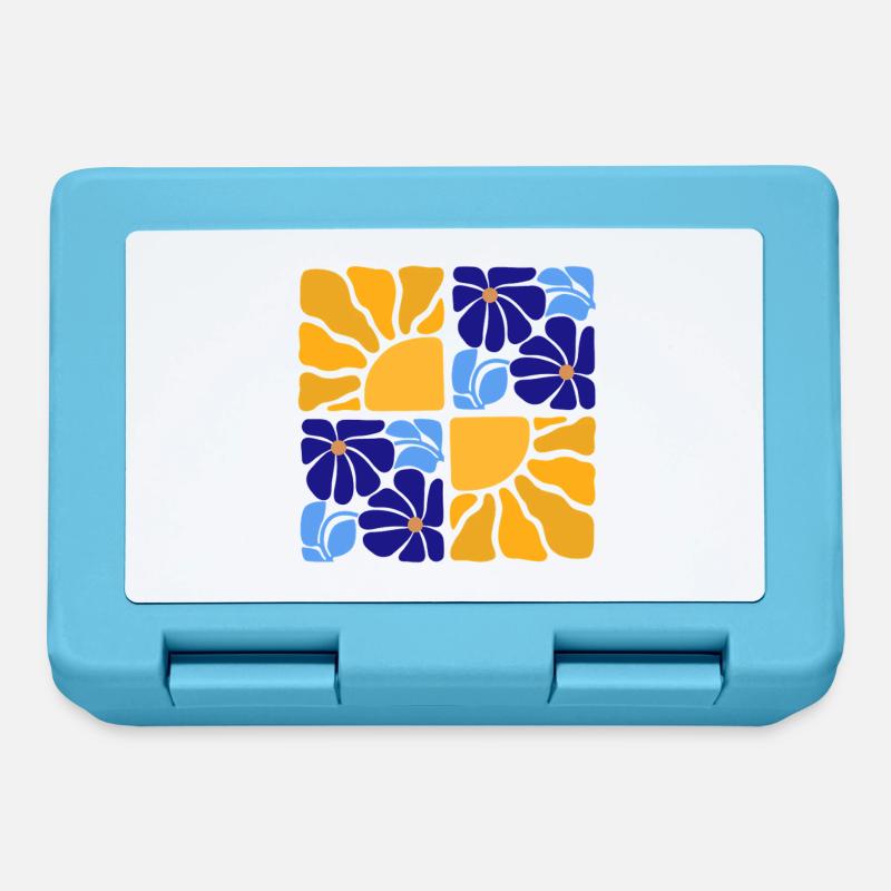 70s Retro Blumen & Sonne Design - Brotdose - Saphirblau