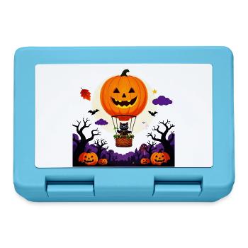 Kürbisballon-Katzen-Halloween-Szene - Brotdose - Saphirblau - Vorne