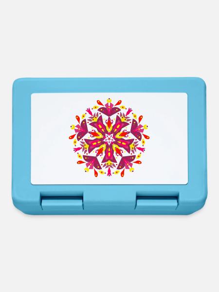 Farbenfrohes Blüten Mandala - Brotdose - Saphirblau