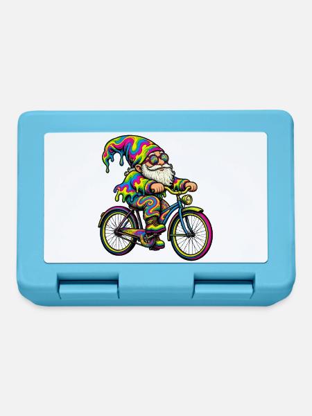 Psychedelischer Gartenzwerg auf Fahrrad - Brotdose - Saphirblau