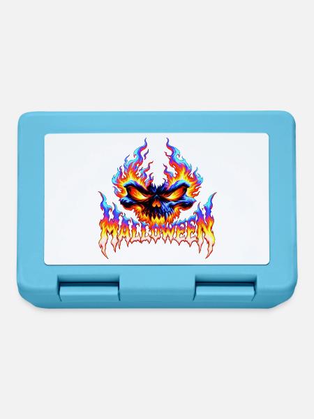 Feuriger Totenkopf Halloween Flammen Design - Brotdose - Saphirblau