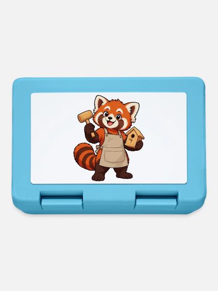 Holzbearbeitung Rotpanda mit Vogelhaus - Brotdose - Saphirblau
