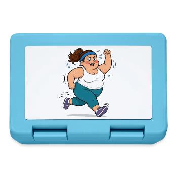 Korpulente Comic Frau beim Jogging Sport Spaß Shir - Brotdose - Saphirblau - Vorne