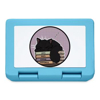 Schläfrige Katze auf Bücherstapel - Brotdose - Saphirblau - Vorne