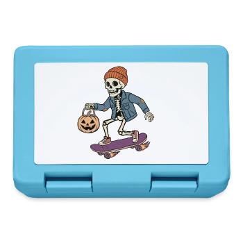 Skelett auf einem Skateboard – Halloween - Brotdose - Saphirblau - Vorne