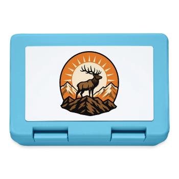 Hirsch Berge Sonnenaufgang Natur Outdoor Vektor - Brotdose - Saphirblau - Vorne