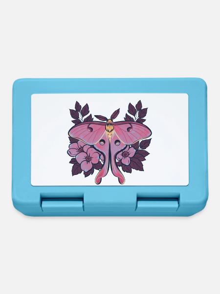 Pink Moon Moth im Blumenrahmen - Brotdose - Saphirblau