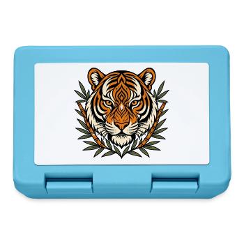 Tiger Kopf Bambus Muster Asien Raubkatze Shirt - Brotdose - Saphirblau - Vorne