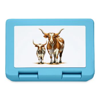 Longhorn-Kuh-und-Kalb-Paar - Brotdose - Saphirblau - Vorne