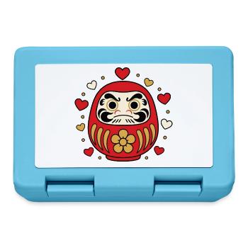 Daruma Puppe Herzen Japan Glücksbringer Shirt - Brotdose - Saphirblau - Vorne