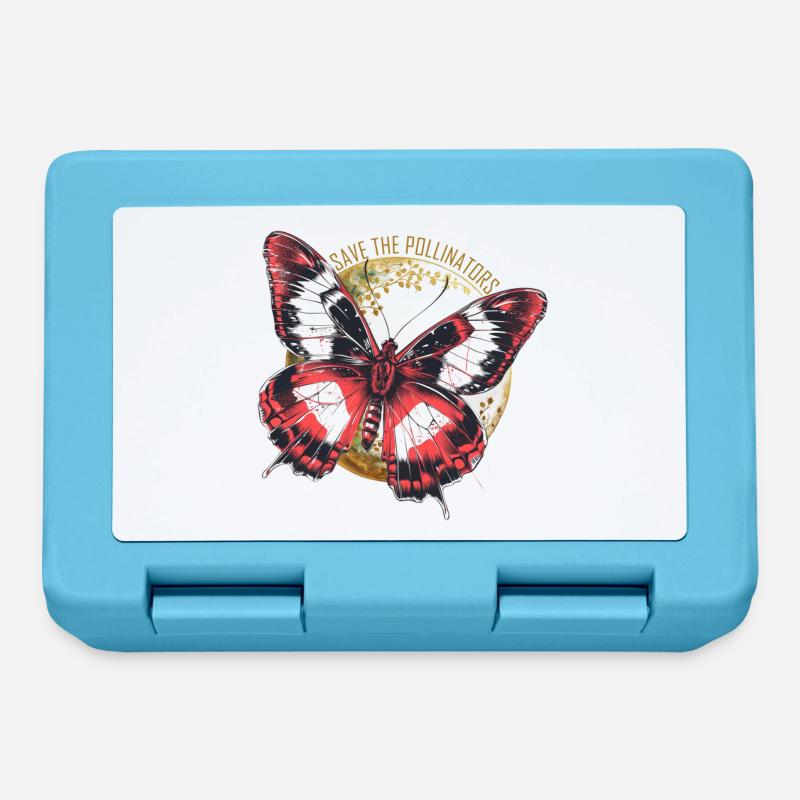 Save the Pollinators - Red Butterfly - Lunchbox - sapphire blue