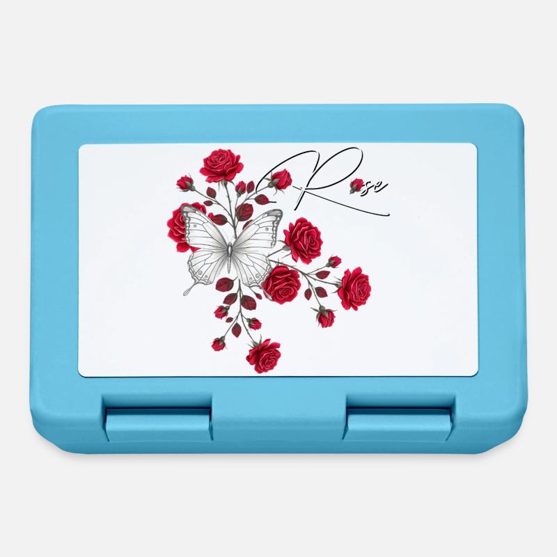 Rose et Papillon Élégance - Boîte à goûter - bleu saphir