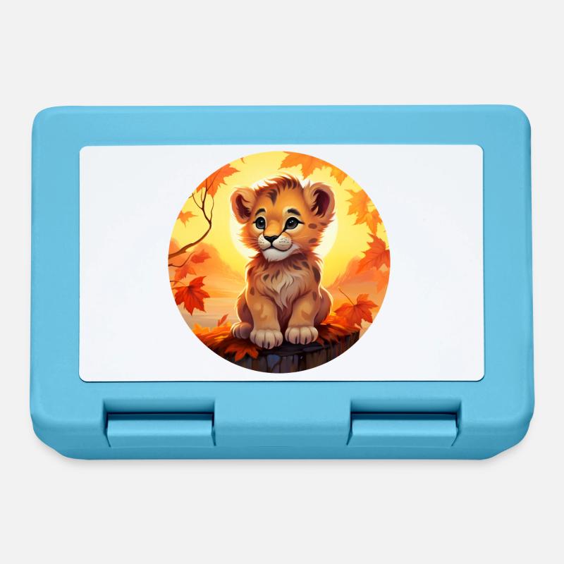 Lionceau dans le feuillage d’automne - Coucher de soleil romantique desi - Boîte à goûter - bleu saphir