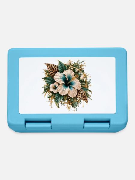 Goldene Hibiskus-Blüten mit Leoparden-Print - Brotdose - Saphirblau