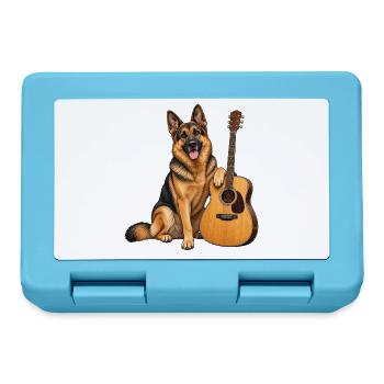 Schäferhund mit Gitarre – Gitarristen Geschenk - Brotdose - Saphirblau - Vorne