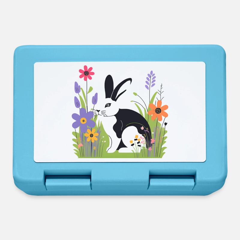 Lapin dans la prairie avec des fleurs - Boîte à goûter - bleu saphir