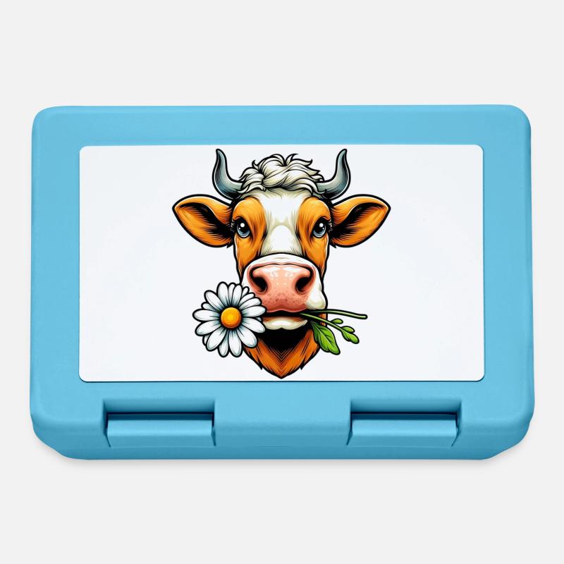 Vache avec une fleur de marguerite dans sa bouche fleurs - Boîte à goûter - bleu saphir