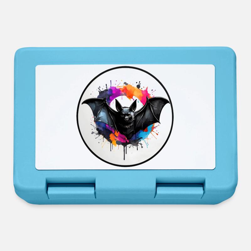 Fledermaus in Aquarelltechnik in Kreisfläche - Brotdose - Saphirblau