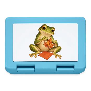Frosch faltet ein Origami-Herbstblatt - Brotdose - Saphirblau - Vorne