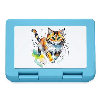 springende  Katze im wasserfarbenlook - Brotdose - Saphirblau - Vorne