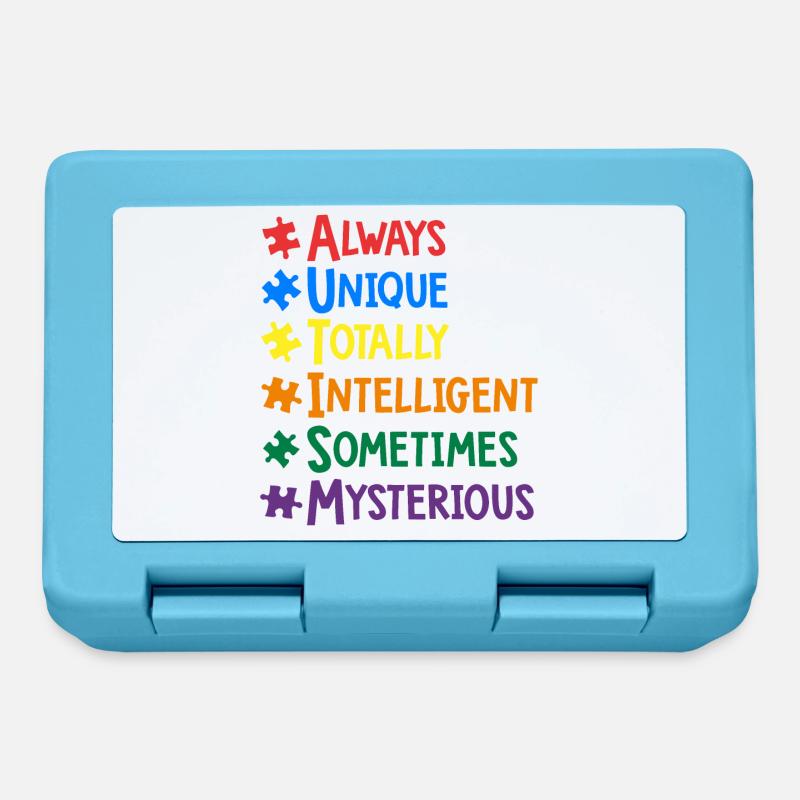 Typographie de mots colorés de sensibilisation à l'autisme - Boîte à goûter - bleu saphir