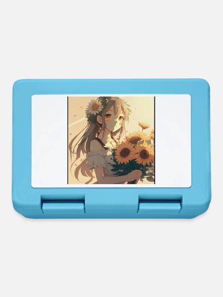 Anime Girl Anime Mädchen Waifu Otaku Sonnenblumen - Brotdose - Saphirblau