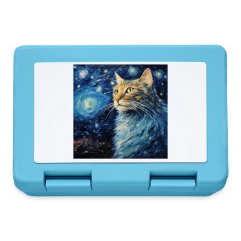 Cat, Cat Motif, Van Gogh, Starry Night - Lunchbox - sapphire blue - Front
