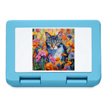 chat, motif de chat, fleurs, cadeau, idée cadeau - Boîte à goûter - bleu saphir - Devant