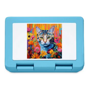 chat, motif de chat, fleurs, cadeau, idée cadeau - Boîte à goûter - bleu saphir - Devant