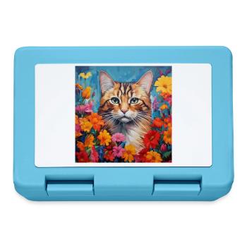 Katze, katzenmotiv, blumen, geschenk, geschenkidee - Brotdose - Saphirblau - Vorne