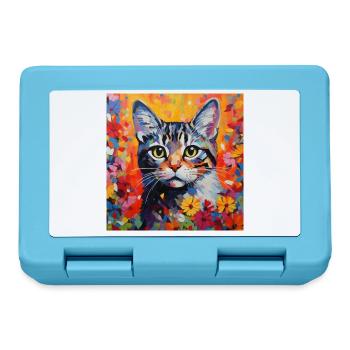 cat, cat motif, flowers, gift, gift idea - Lunchbox - sapphire blue - Front